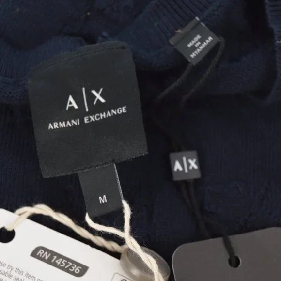 Armani Exchange Navy Oblique Logo Pullover Sweater Size Medium NWT - Picture 4 of 16